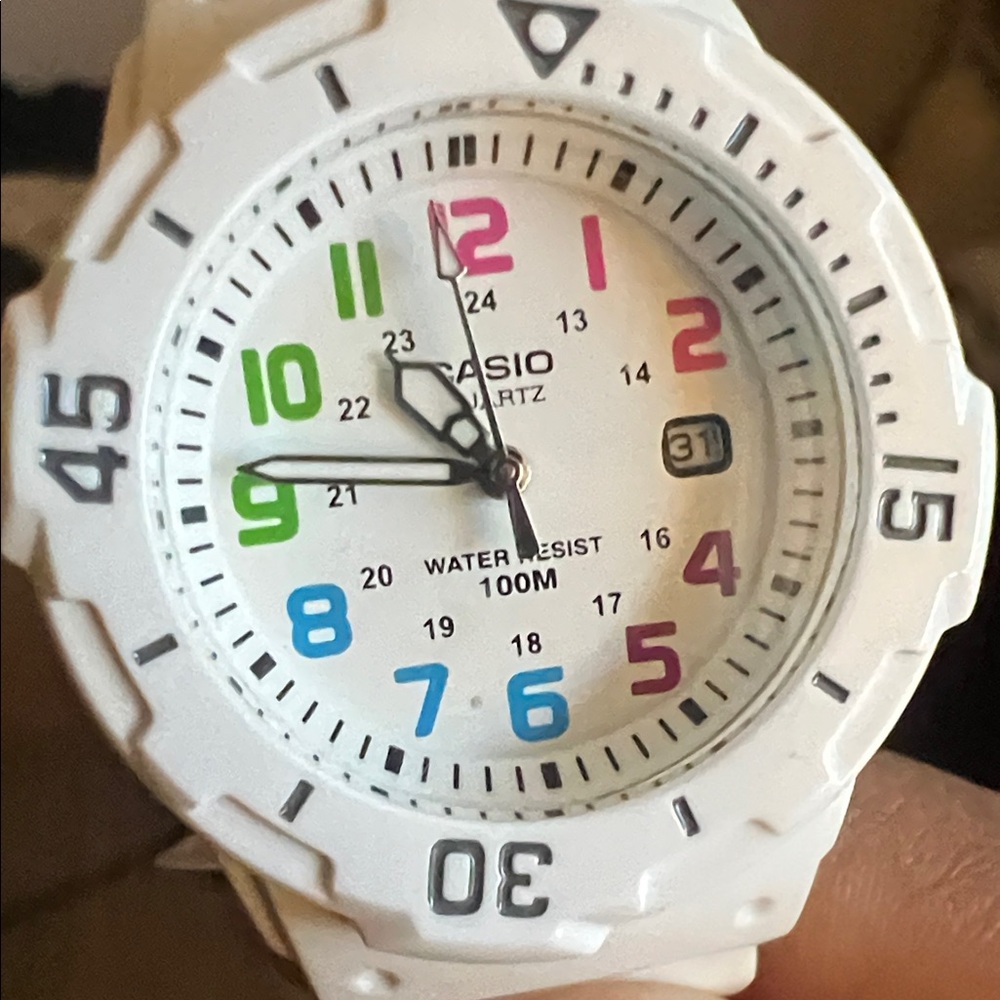 Casio White Watch with Colorful Numerals